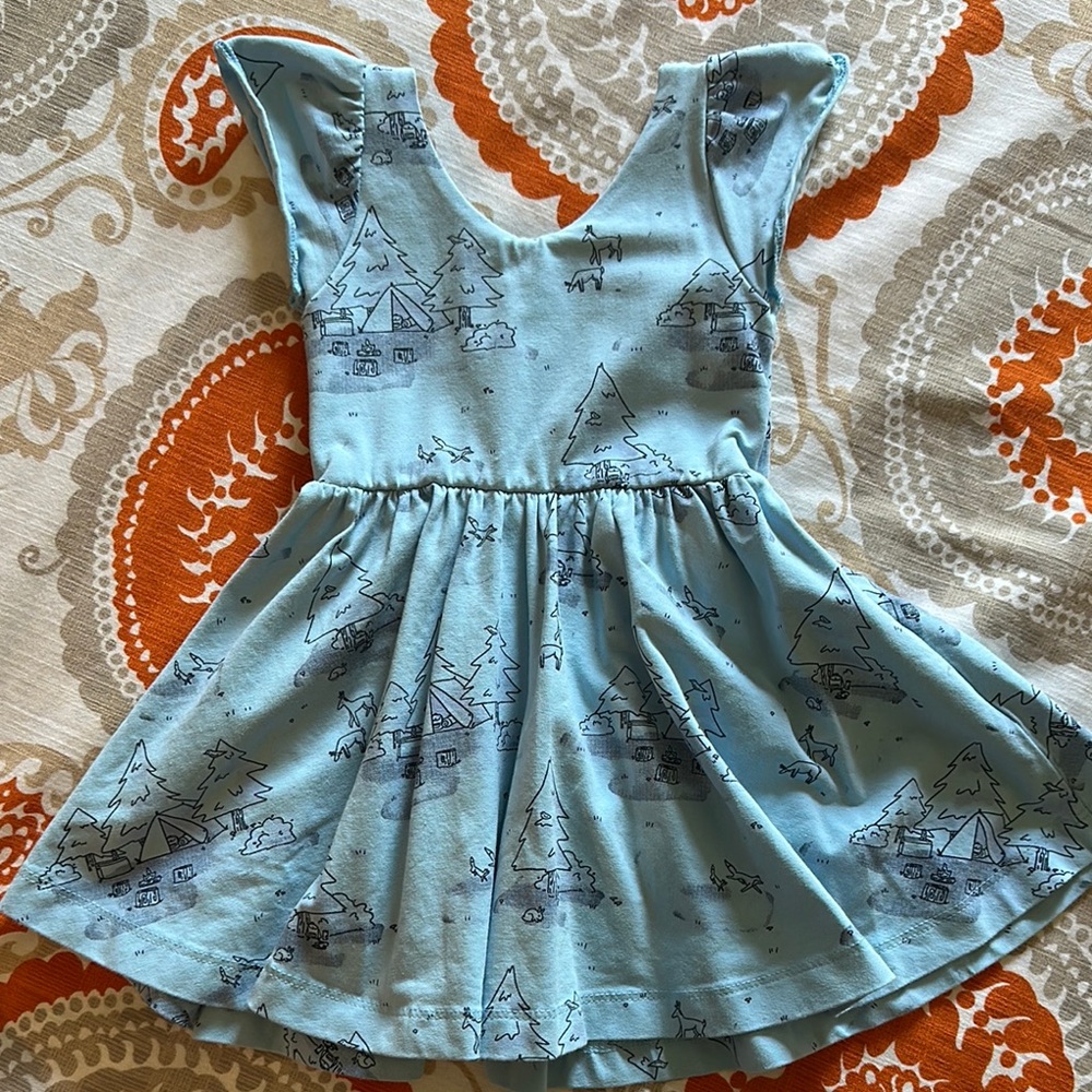 Charming Blue Kids Dress with Forest Print